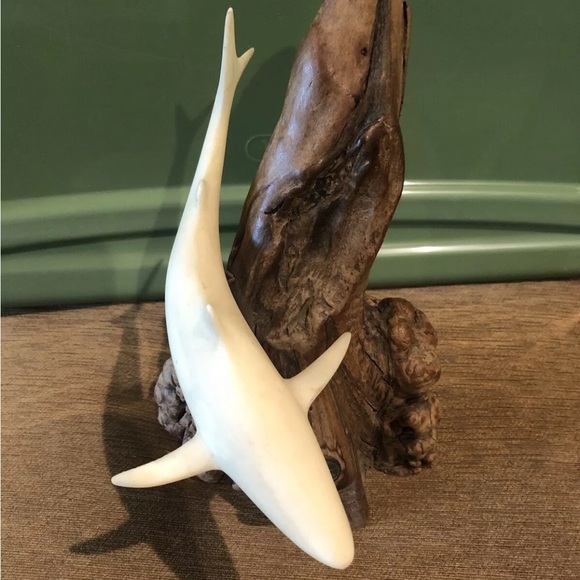 Vintage John Perry Carved Swimming Shark Sculpture on Burl Wood Base 9 In - Picture 10 of 12